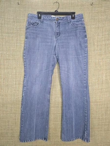 Faded Glory Women's Pants Size 14 Blue Jeans embordered relaxed Fit - Picture 1 of 13