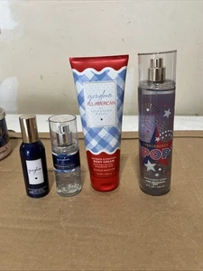 4-Bath & Body Works Gingham ALL AMERICAN Cream + Pop Firecracker & 2 Mist Read - Picture 1 of 5