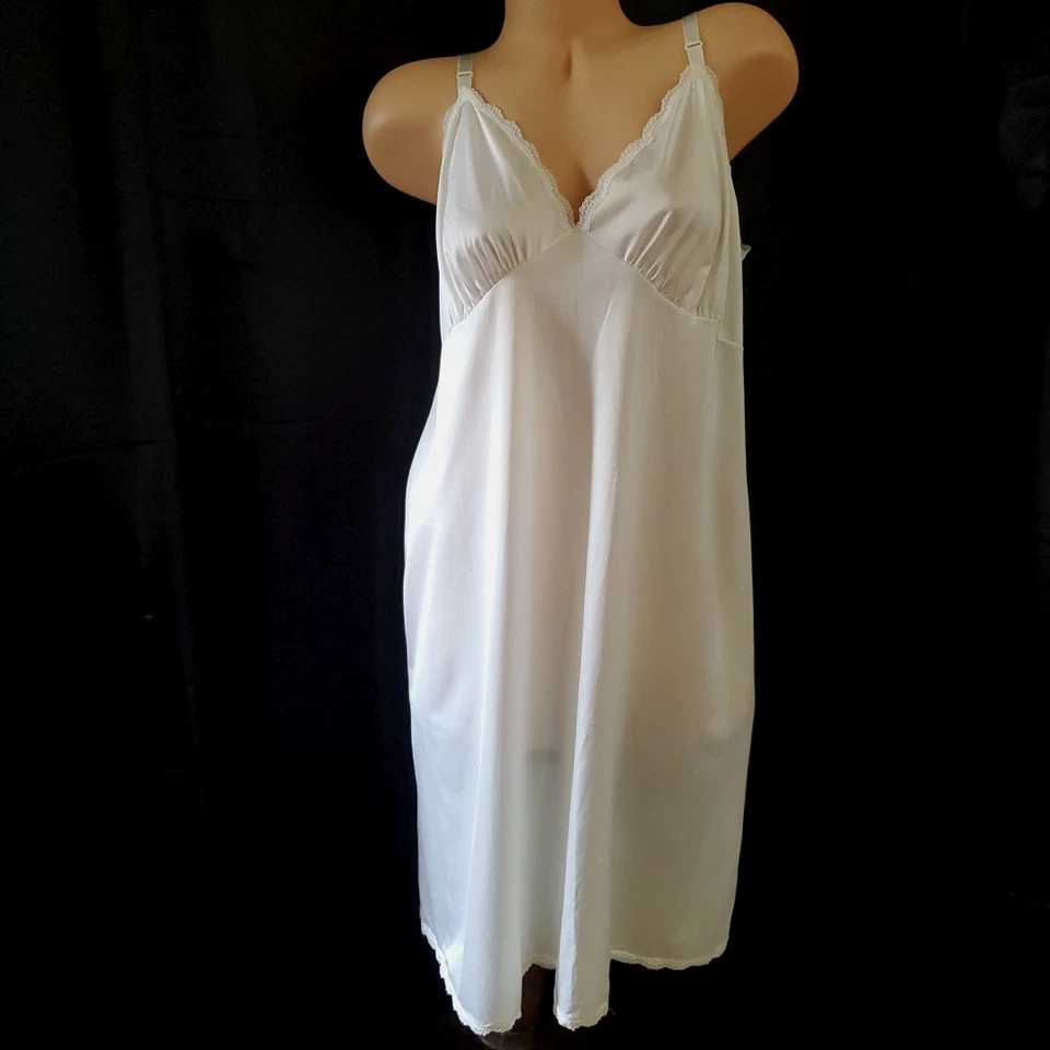 Винтажный SHADOWLINE полный скольжения платье белый атлас нейлона белье плюс 44 1 X - Изображение 1 из 4