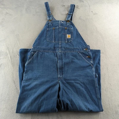 Carhartt Bib Overalls Mens 42x30 Blue Denim R07 DST Hammer Loop Wide Y2K Style - Image 1 of 4