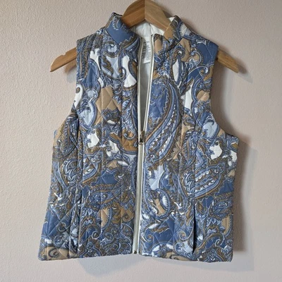 Ruby Rd. Size Small Petite Reversible Insulated White/Jacquard Pattern Vest - Image 1 of 4