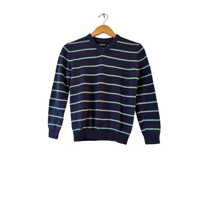 Suéter Nordstrom Niños Mezcla de Algodón a Rayas Cuello en V Talla L 10/12 Azul Marino Verde Menta Foto 1 de 4