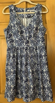 Milly x Design Nation Blue White Moroccan Tile Sleeveless A-Line Dress Size 8 - Image 1 of 4
