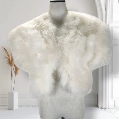 Vintage 80s Off White Marabou Feather Bolero Jacket Size M L Bridal Crop Coat - Image 1 of 4