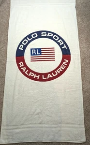 Vintage 90s 1999 Ralph Lauren Polo Sport Flag Circle NWT White Beach Towel 71x35 - Picture 1 of 9