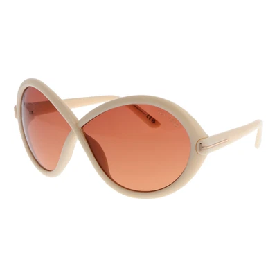 Óculos de sol feminino Tom Ford bege oval degradê FT1070 25T 68mm - Imagem 1 de 4