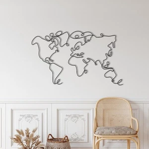 Metal Wall Decor, World Map Line, Home Living Room Decor, Wall Sign, Metal Wall - Picture 1 of 3