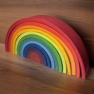 Wooden Rainbow Toy Large Wood Stacking Nesting Authentic Blocks - Picture 1 of 6