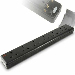 6 Gang Nachlaufbuchse wieder verdrahtet mit Neon schwarz 13A 240 V Wandmontage - Bild 1 von 5