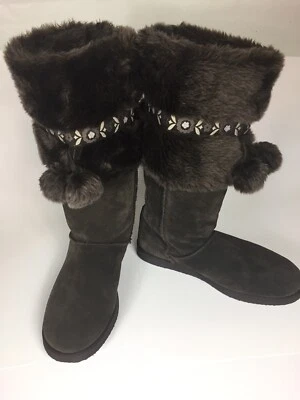 Women’s Genuine Leather Fuzzy Top Boots Size 10 - Image 1 of 4