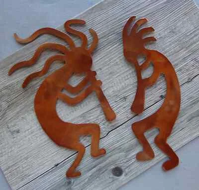Pair of Kokopelli Musicians Dancers Plasma Cut Metal Wall Art 11" Tall Copper - Изображение 1 из 4
