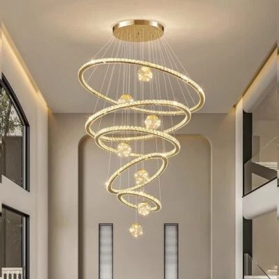Golden Orbit Ball Crystal Chandelier Villa Pendant Lamp Big Ring LED Round Light - Image 1 of 4