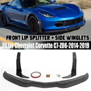 CARBON Black Front Lip Splitter For 14~19 Chevrolet Corvette C7 Stingray Stage 4 - Picture 1 of 13