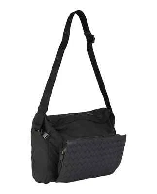 NO ADUANAS IMPUESTO BOTTEGA VENETA Bolso Mensajero Plegable Cuero Tejido Negro y Nylon Foto 1 de 4