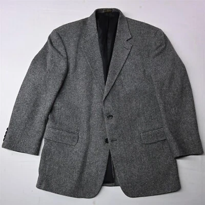 Mens 44R Gray Herringbone Lambswool Merino Tweed Mens Blazer Sport Jacket Coat - Image 1 of 4