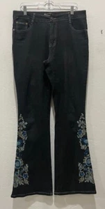 Women's Size 12 Embroidered Jeans Yoni Jay (fits 34" waist) 33" Inseam Flair EUC - Picture 1 of 10