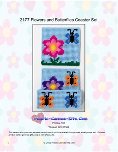 Flowers and Butterflies Coaster Set-Plastic Canvas Pattern or Kit - Picture 1 of 1