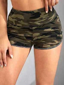 Camo Print Wide Waistband Biker Yoga Shorts Gym Sports Booty Push up Fitness US - Picture 1 of 4