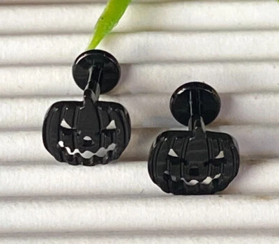 1pc Implant Grade Titanium Jack-O-Lantern Labret Pumpkin Cartilage Stud Ring - Image 1 of 4
