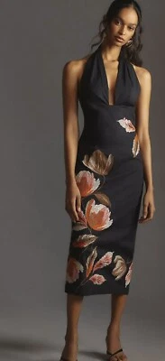 Vestido Anthropologie Halter Midi Bordado Negro Talla 4 Nuevo con Etiquetas 🖤🌼 Foto 1 de 4