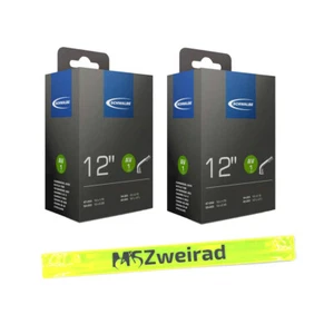 2x Schwalbe Fahrrad Schlauch 12 Zoll AV1 45° abgewinkelt 47/62-203 + Reflexband - Bild 1 von 1