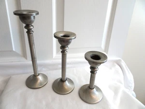 Set of 3 Pewter Look Candle Holders-10"/8"/6"-Felt Bases-EUC for 1" Tapers - Picture 1 of 6