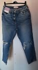 New Look Womens Size 14 Denim Mom Jeans Ripped High Rise 100% Cotton Blue Casual