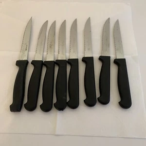 Set of 8 Steak Knives Black Handle Serrated Chef’s Secret and 1 Soligen - Picture 1 of 5