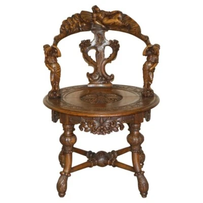 SILLÓN ITALIANO ORIGINAL DE NOGAL TALLADO A MANO ESTILO ANDREA BUSTOLON SIGLO XIX Foto 1 de 4