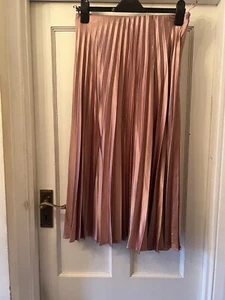 New Zara Pink Silky Pleated Midi Skirt, Large - Picture 1 of 10