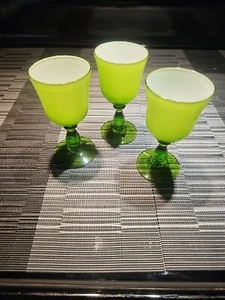 Set 3 cased Carlo Moretti small cordial glasses Italy opaline green  mcm - Picture 1 of 8