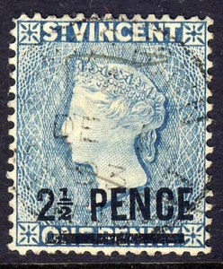 ST. VINCENT Queen Victoria 1889 2½ PENCE Surcharge on 1d. Milky Blue SG 49 VFU - Picture 1 of 2