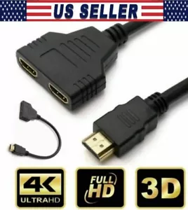 4K HDMI Kabel Adapter Stecker auf Dual Buchse 2.0 Konverter 1 in 2 out Y Splitter TV - Bild 1 von 12