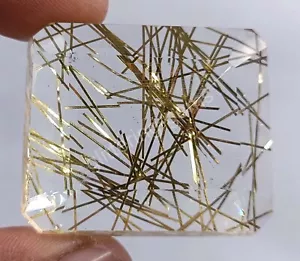 150.00 Ct Emerald Golden Rutilated Quartz Certified Transparent Loose Gems M25 - Picture 1 of 8