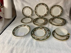 13 ANTIKE Wm Guerin Limoges Frankreich blau, grün & floral ROSENGIRLANDE - Bild 1 von 9