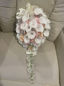 bridal flower bouquet, Beautiful Paid 120 Wrapped Silk Ribbon, New Never Carried