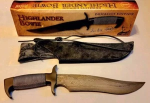 HIBBEN KNIVES GH 627D HIGHLANDER BOWIE DAMASCUS KNIFE & LEATHER CASE IN BOX NEW - Picture 1 of 4