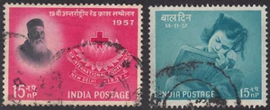 1957 India - SC# 291, 293 - Henri Dunant - 2 Different Stamps - Used -1 - Picture 1 of 2