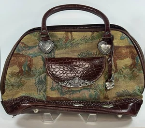 American West Leather And Horse Theme Purse Turnlock And Silver Hearts - Picture 1 of 14