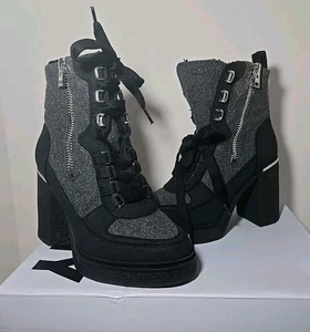 Botas de combate DKNY Toia para mujer con cordones y cremallera negras/grises talla 6 nuevas en caja - Imagen 1 de 13