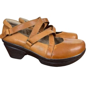 Sanita Neve Womens Tan Brown Leather Mary Jane Clogs Comfort Neutral Shoes 39 8 - Picture 1 of 16