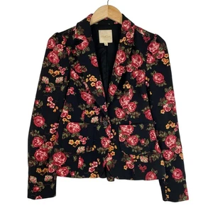 ModCloth Blazer Blumen Rosen Gr. S schwarz rot Cottagecore Business Freizeit Coquette - Bild 1 von 11
