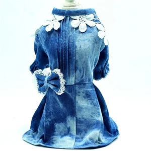 Cute Dog Denim Dress with Bow – Jean Outfit for Girl Dogs - Picture 1 of 5