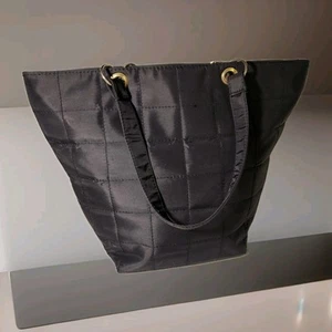 Jones New York Quilted Lined Handbag Tote Black Shopper Double Handle Zipper - Picture 1 of 16