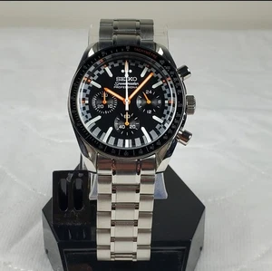 SEIKO BLACK PROFESSIONAL CHRONOGRAPH QUARTZ VK63 MOVEMENT MEN'S WATCH NEW - Picture 1 of 10