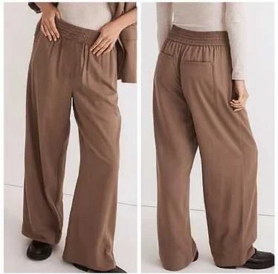 Pantalones para mujer Madewell Carley Drapeweave marrón pierna ancha, talla grande Foto 1 de 3