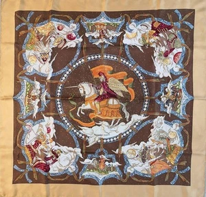 HERMES Scarf Carre 90 "CAVALIERS DES NUAGES" Cloud Knight Beautiful From Japan - Picture 1 of 5