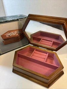 Mele Vtg Floral Fabric Top Wood Jewelry Box With Mirror  8.75" x 6" New In BOX - Picture 1 of 8
