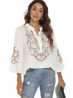 Mexican Hippy Boho Floral Travel White Blouse Top 70s Peasant Cotton Embroidery