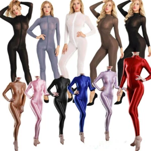 Damen Dessous Einteiler Body transparent Jumpsuit Reißverschluss offener Schritt Catsuit - Bild 1 von 101
